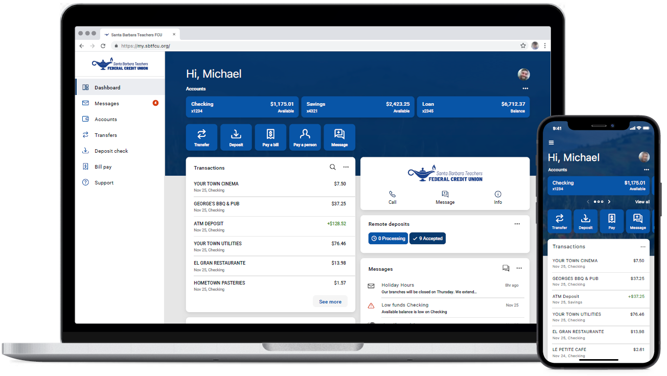 desktop and mobile view of online banking